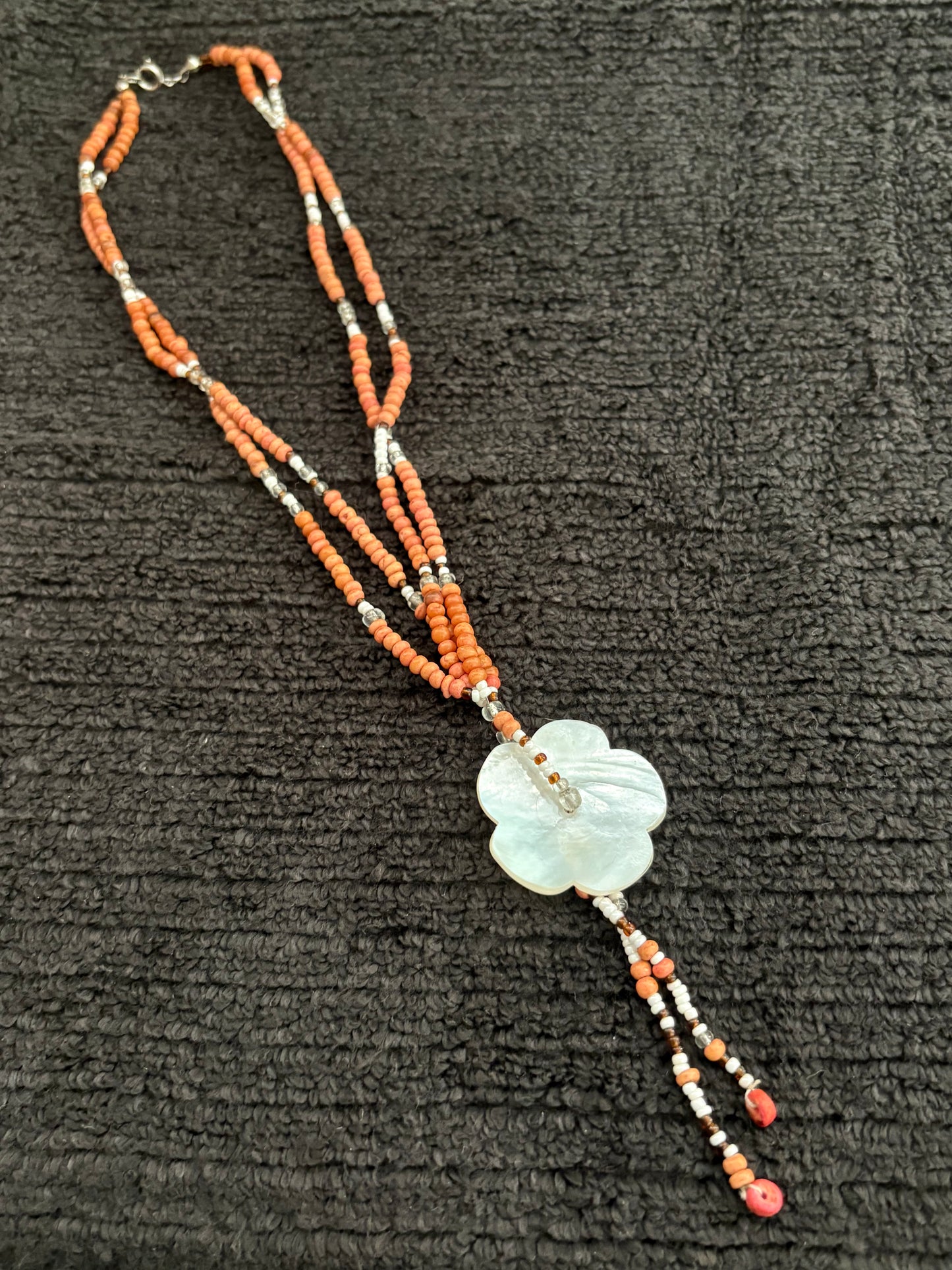 Mother-of-Pearl Flower Beaded Necklace - Handmade Boho Elegance