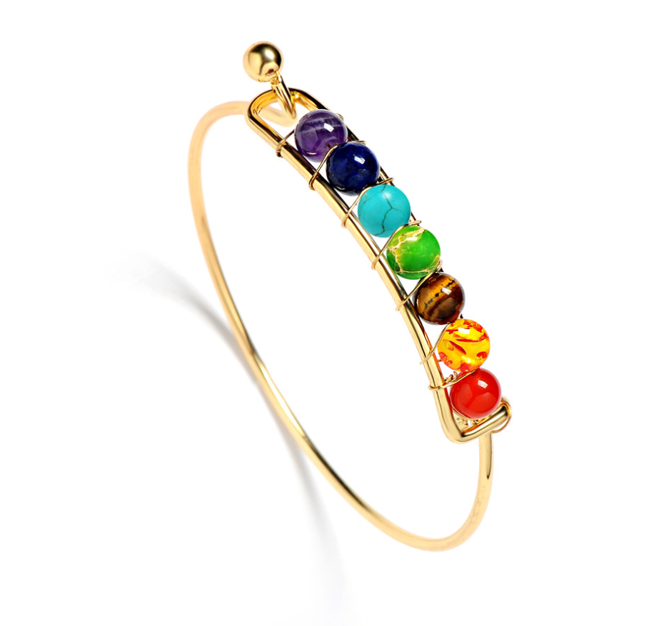 Hand Woven Bracelet with 7 Chakra Spherical Stones