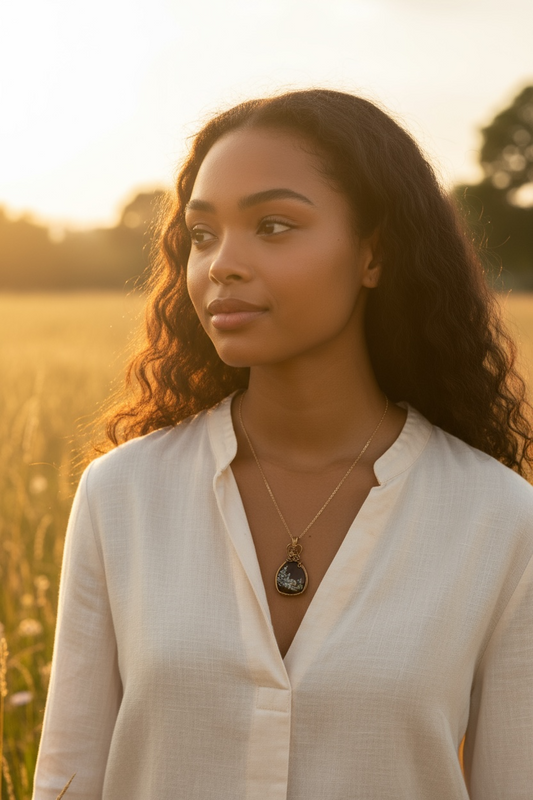 Enchanting Hand-painted Mountain Scene Pendant