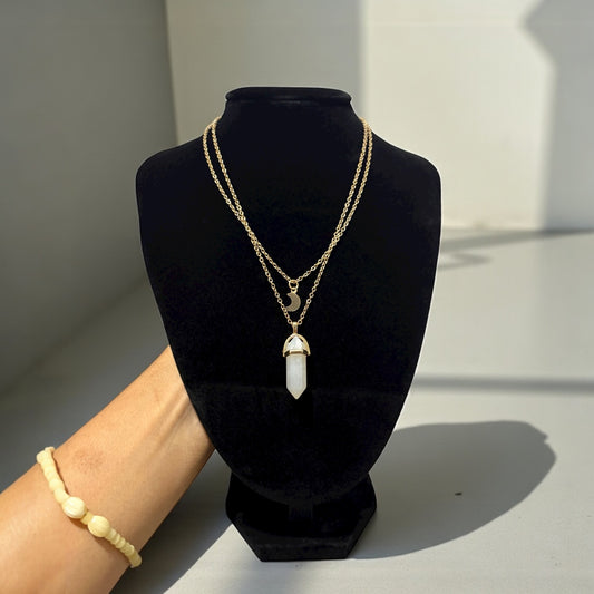 The Intuition Set: Lunar Charm & Faux Moonstone Layered Necklace (Balance & New Beginnings)