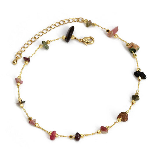 Bohemian colorful crystal anklet with natural gemstone stones