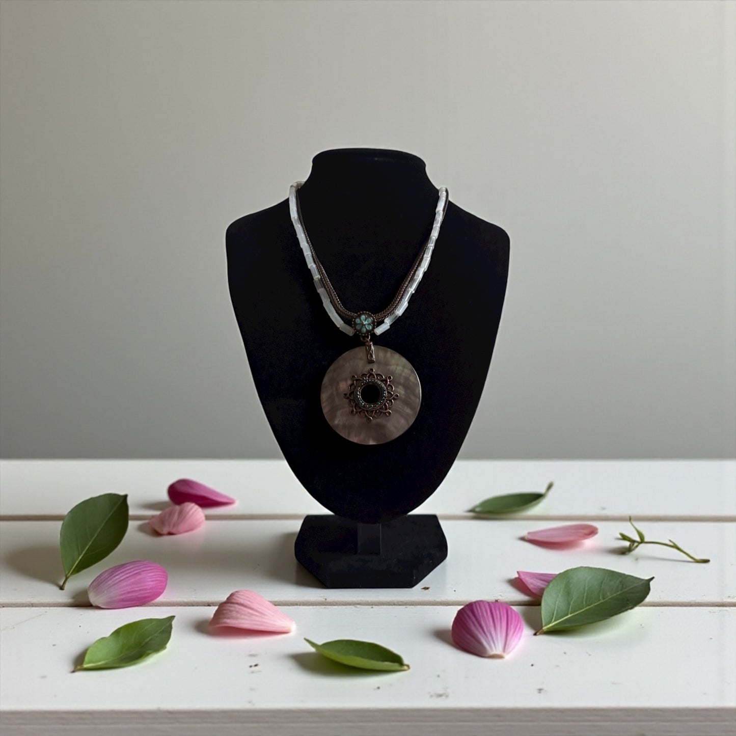 Whispering Sea | Avon Vintage Double Strand Copper Abalone Enamel Pendant Necklace