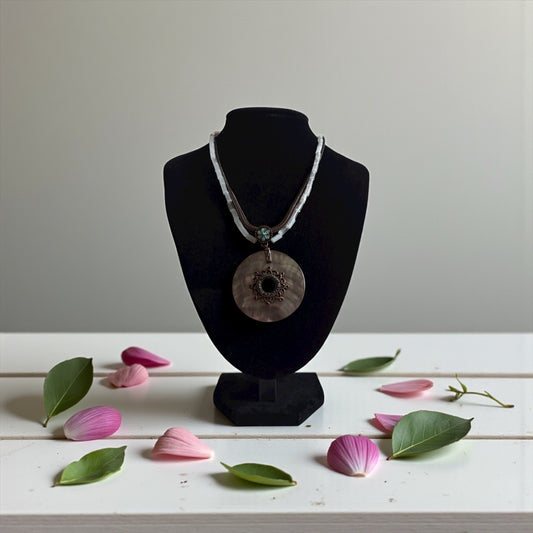 Whispering Sea | Avon Vintage Double Strand Copper Abalone Enamel Pendant Necklace