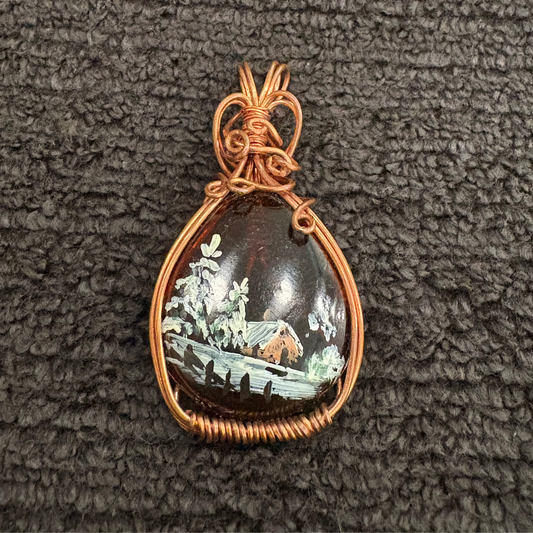 Enchanting Hand-painted Mountain Scene Pendant