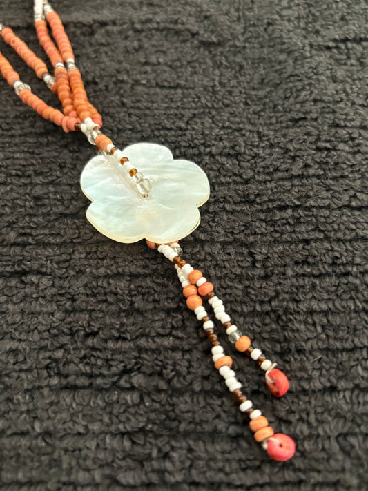 Mother-of-Pearl Flower Beaded Necklace - Handmade Boho Elegance